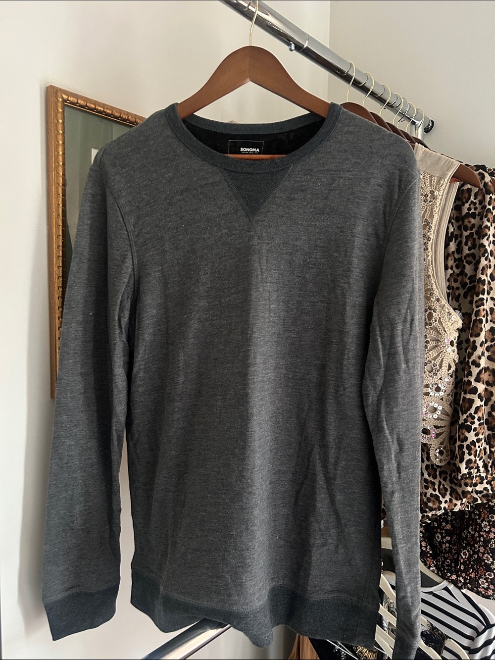 Sonoma M soft layering Henley Gray Crew Neck Men's long sleeve